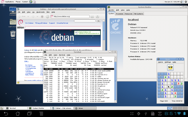 ASUS Transformer TF101 running Debian GNU/Linux with Gnome desktop environment